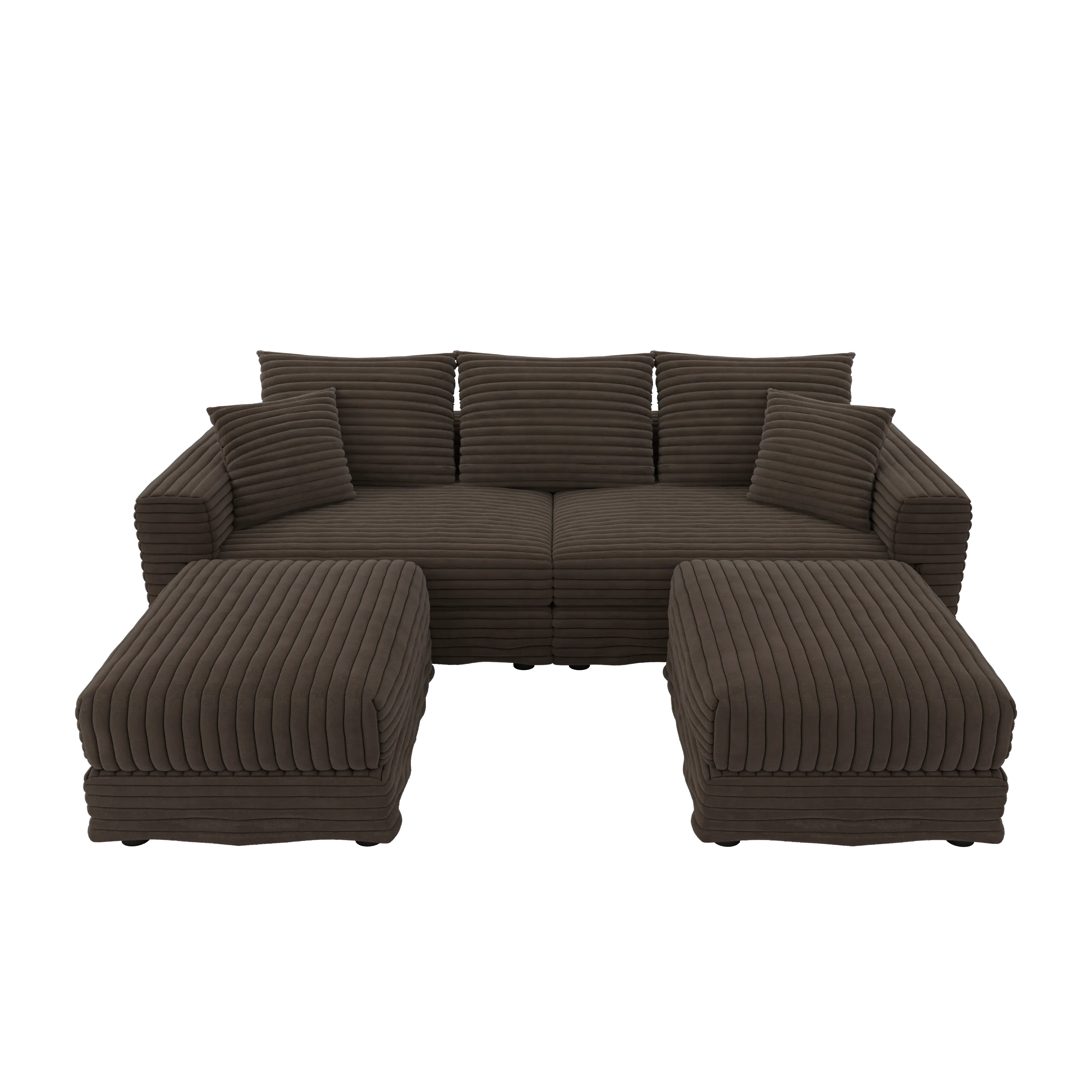 82.7 'Plush Corduroy 3-Seat Sofa,Modern Comfy Upholstered Sofa Cloud Couch,Deep Seat Couches with Soft Pillows and 2 Ottomans,Convertible Sofa Lounge Chair,for Living Room,Apartment,Camel - Eloy Royal