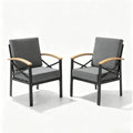 Heavy-Duty Metal Outdoor Patio Armchair Set of 2, All-Weather Gray Cushioned Chairs with Black Powder-Coated Frame and Washable Fabric