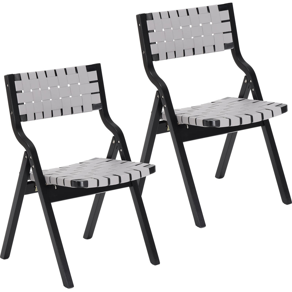 Wood Folding Chairs, Foldable Chairs Wooden Indoor Stackable Dining Chairs for Kitchen & Dining Room Chair Woven Seat & Webbing Back, Dining Chair Set of 2