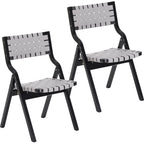 Wood Folding Chairs, Foldable Chairs Wooden Indoor Stackable Dining Chairs for Kitchen & Dining Room Chair Woven Seat & Webbing Back, Dining Chair Set of 2