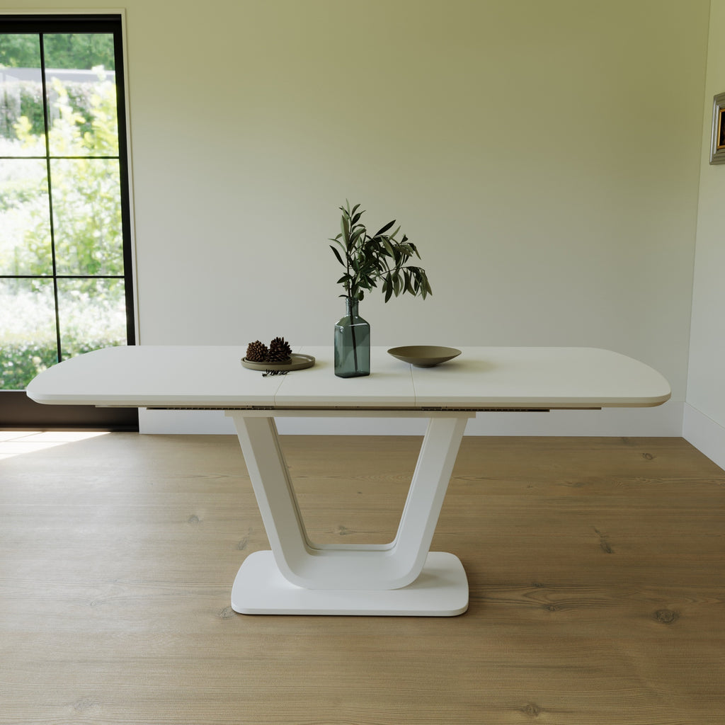 62.99-78.74' grey white dining table, MDF kitchen dining table, and modern industrial style expandable dining table with U-shaped legs, suitable for home and office use