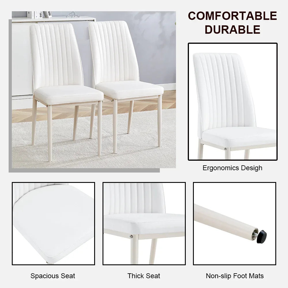 Dining Chairs Set of 4, Comfortable Dining Room Chair, Metal Kitchen Chairs with Leathaire Fabric and High Back (Cream White, Set of 4) - Eloy Royal