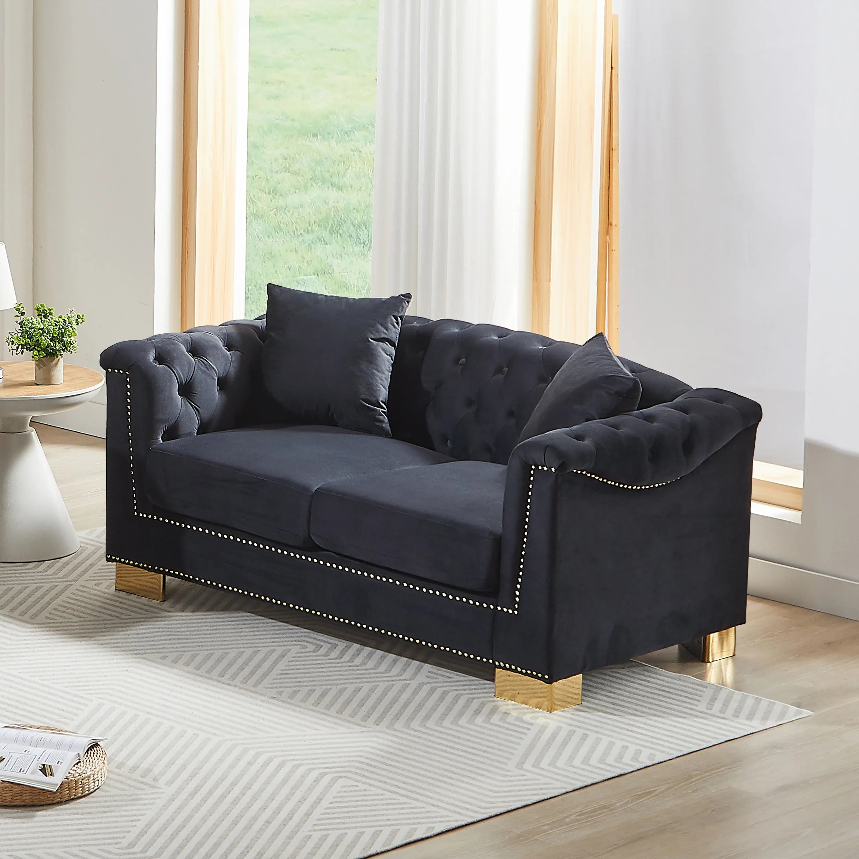{Video] Classic Modern Style Sofa, 62-inch Chesterfield Classic Rolled Arm Tucked-in Nailhead Decor Cloud Two-Seater Velvet Sofa, Luxury Double Sofa Suitable for Living Room, Bedroom, Apartment, - Eloy Royal