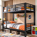 Twin over Twin Metal Bunk Bed Frame with 3' Heavy Duty Steel Posts, 14' High Safety Guardrail, Integrated Ladder & Noise-Free Slat Support, No Box Spring Needed, Black
