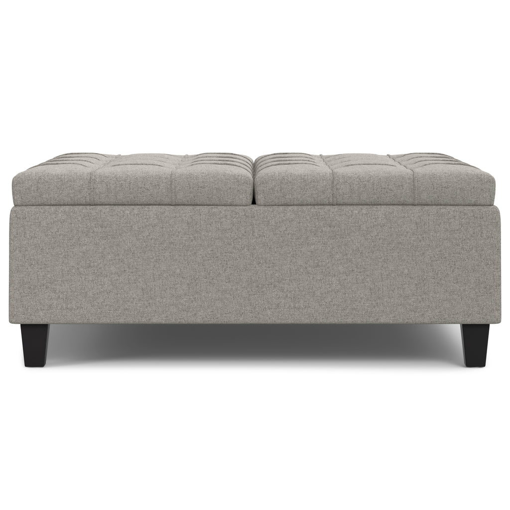 Harrison 40 inch Wide Large Square Coffee Table Storage Ottoman in Cloud Grey Linen Look Fabric