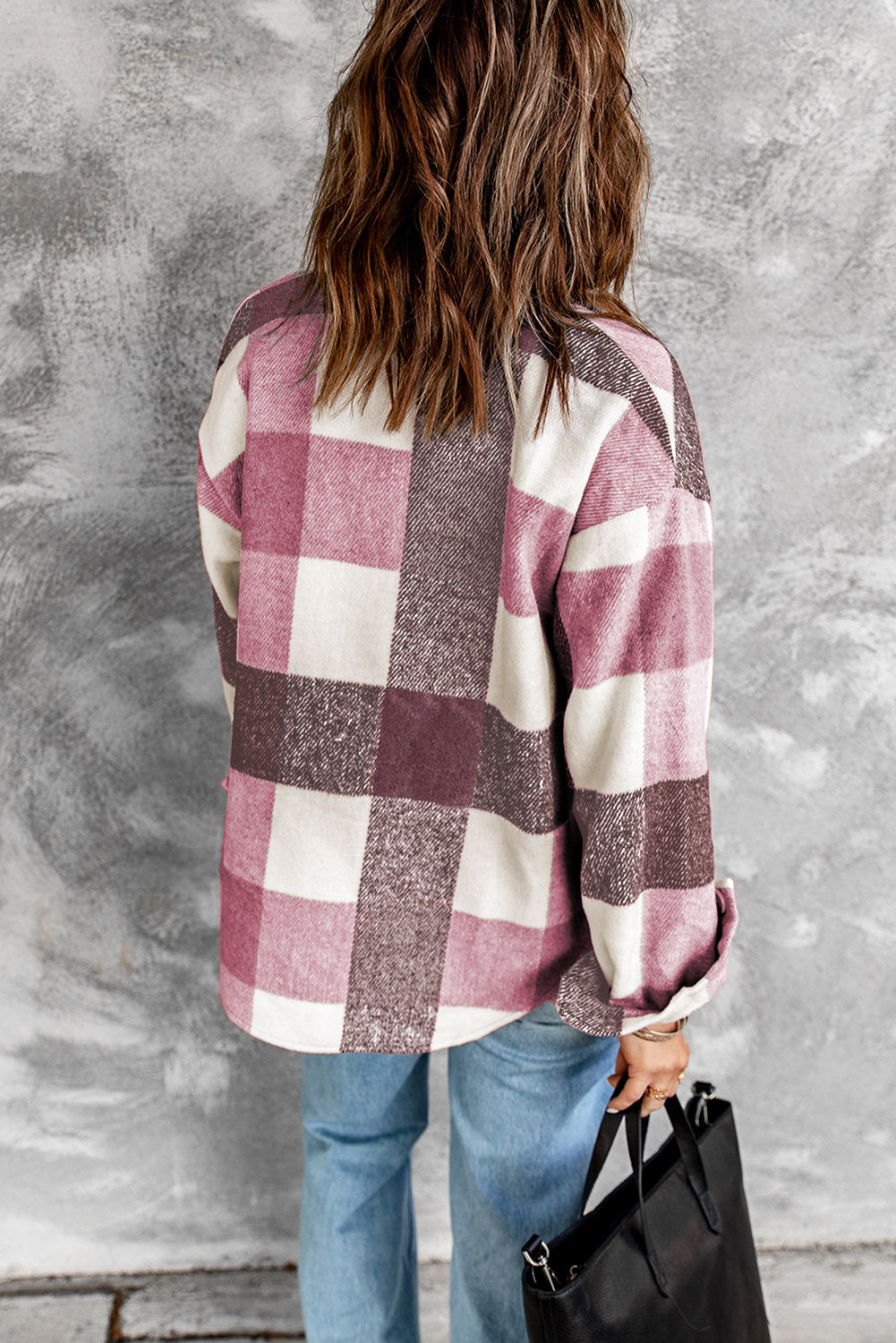 Grey Plaid Color Block Pockets Buttoned Shacket - Eloy Royal