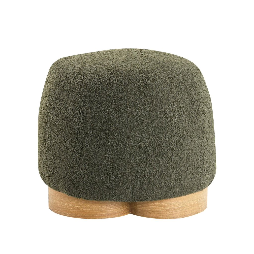 Fully Assembled Round Soft Teddy Fabric Upholstered Ottoman, Footstool with Soft Padded Seat, Fully Assembled Modern Sofa Couch Footrest, Extra Seating for Bedroom Entryway, Olive Green - Eloy Royal