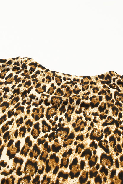 Casual Short Sleeve A-Line Crewneck Leopard Print Dress - Eloy Royal