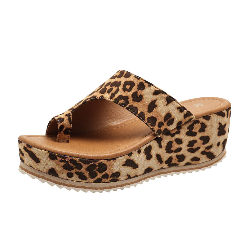 Fashion Leopard Print Wedge Slippers For Women New Thick-sole High Heel Flip Flops Shoes Summer Outdoor Slippers - Eloy Royal