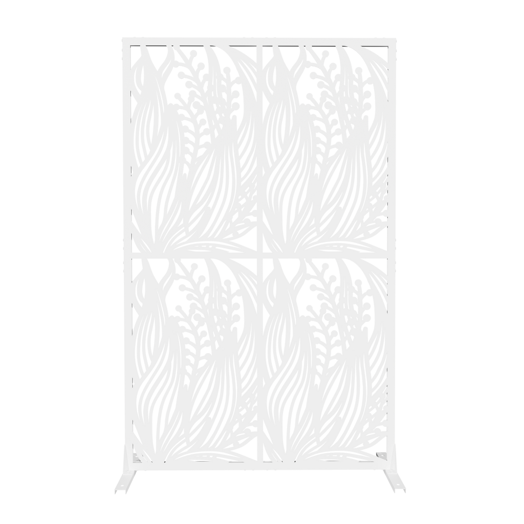 Metal Privacy Screens W3.8Ft X H6Ft Outdoor and Indoor Divider with Free Standing Decorative Privacy Screen for Balcony Patio Garden Room Divider, White Leaf Shape