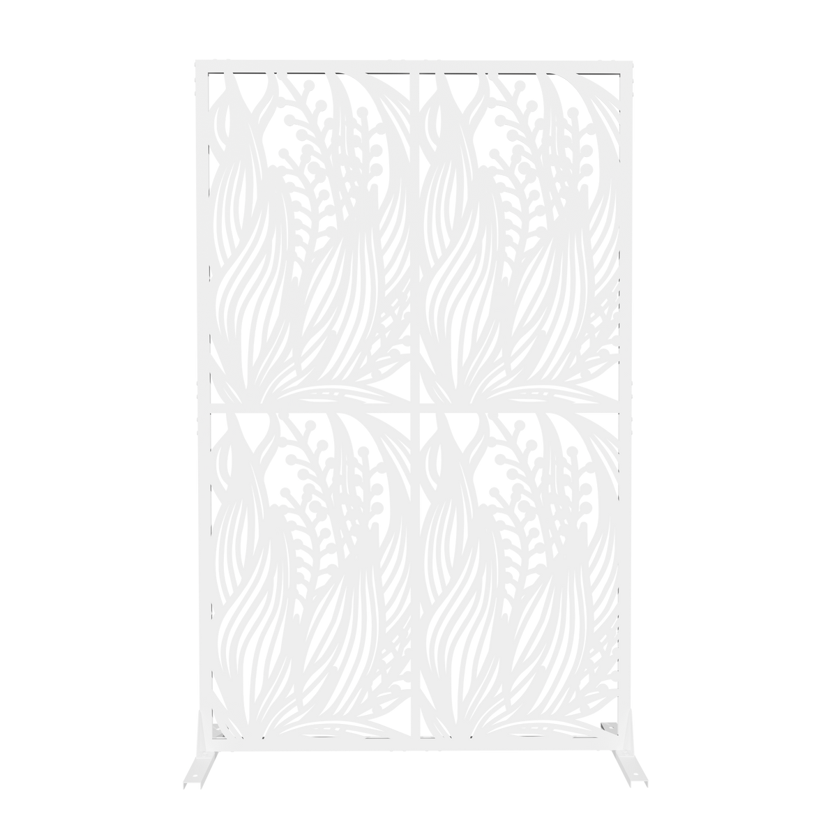 Metal Privacy Screens W3.8Ft X H6Ft Outdoor and Indoor Divider with Free Standing Decorative Privacy Screen for Balcony Patio Garden Room Divider, White Leaf Shape