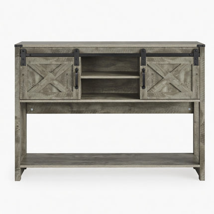 46' Modern Farmhouse Entryway Table with Storage & Sliding Barn Door in Light Grey, Engineered Wood