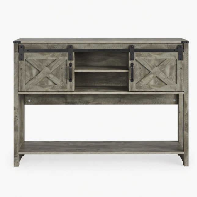 46' Modern Farmhouse Entryway Table with Storage & Sliding Barn Door in Light Grey, Engineered Wood