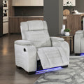 Luxury LED Light Reclining Chair with Storage Arms Cup Holders Light Gray Upholstery Furniture 1pc