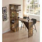 Bar table with attached wine cabinet metal wine glass rack wine bottle rack Distressed Wood color