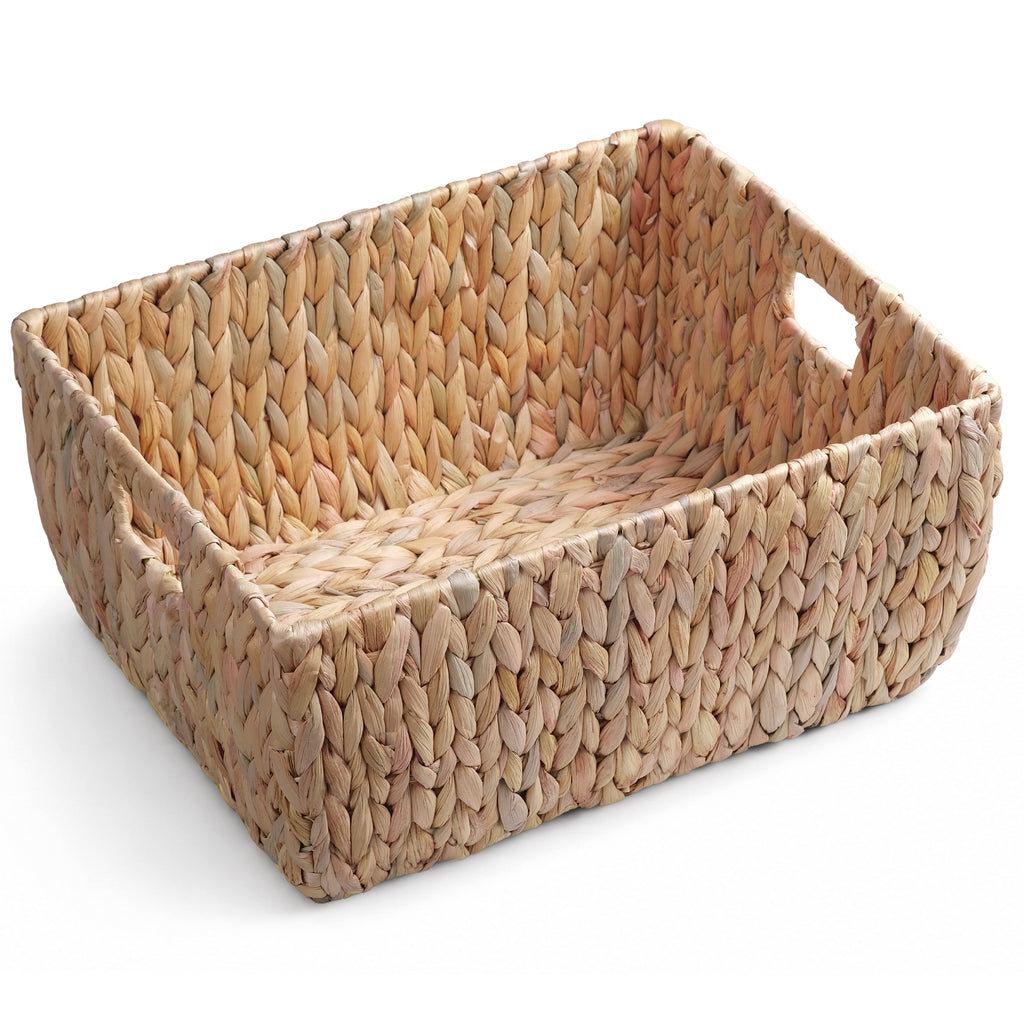 SOLHOME Water Hyacinth Storage Basket with Handles, Handwoven Arrow Weave Organizer Bin for Shelves, Closet, Nursery, or Living Room
