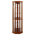 6 Shelf Lighted Corner Curio Cabinet with Adjustable Tempered Glass Shelves and Mirror Back, Oak