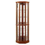 6 Shelf Lighted Corner Curio Cabinet with Adjustable Tempered Glass Shelves and Mirror Back, Oak