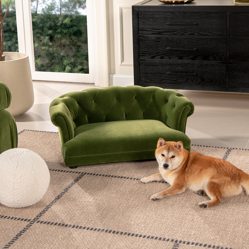 Kiki 36.5' Chesterfield Dog Sofa Bed, Medium, Olive Green Performance Velvet