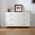 White 6 Drawer Dresser with Gold Handles & Metal Legs, Deep Storage Space, Modern Chest of Drawers, Wooden Dresser Tv Stand for TV Stand,Living Room, Hallway, Entryway