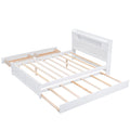 White Queen Size Wood Storage Platform Bed with LED Lights, 2 Drawers and Twin Trundle, Pine Wood+MDF
