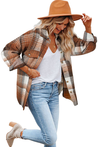 Pink & Grey Plaid Button Up Collared Flannel Shacket - Eloy Royal