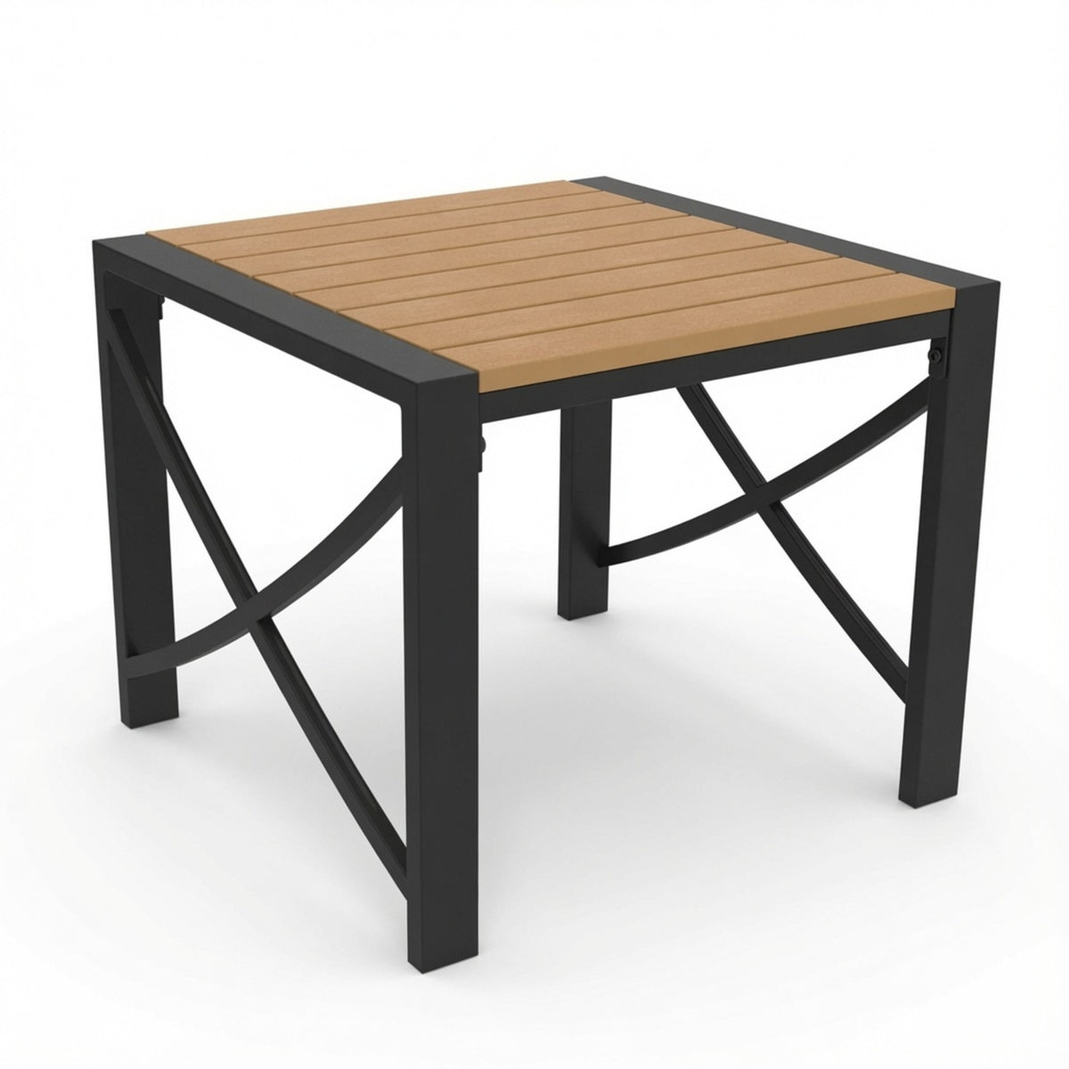 Heavy-Duty Black Square Outdoor Patio End Table with Weatherproof HDPS Top and Reinforced Iron Frame