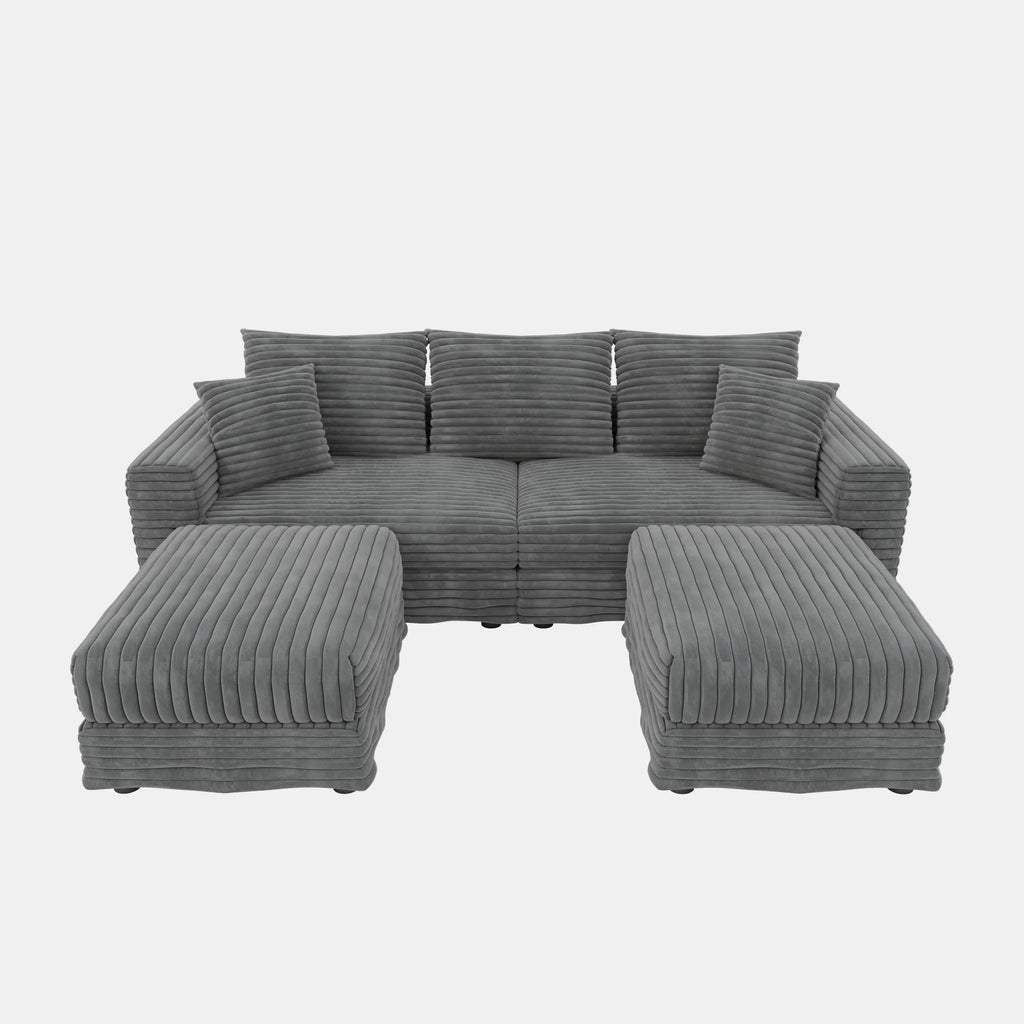 82.7 'Plush Corduroy 3-Seat Sofa,Modern Comfy Upholstered Sofa Cloud Couch,Deep Seat Couches with Soft Pillows and 2 Ottomans,Convertible Sofa Lounge Chair,for Living Room,Apartment,Office,Grey - Eloy Royal
