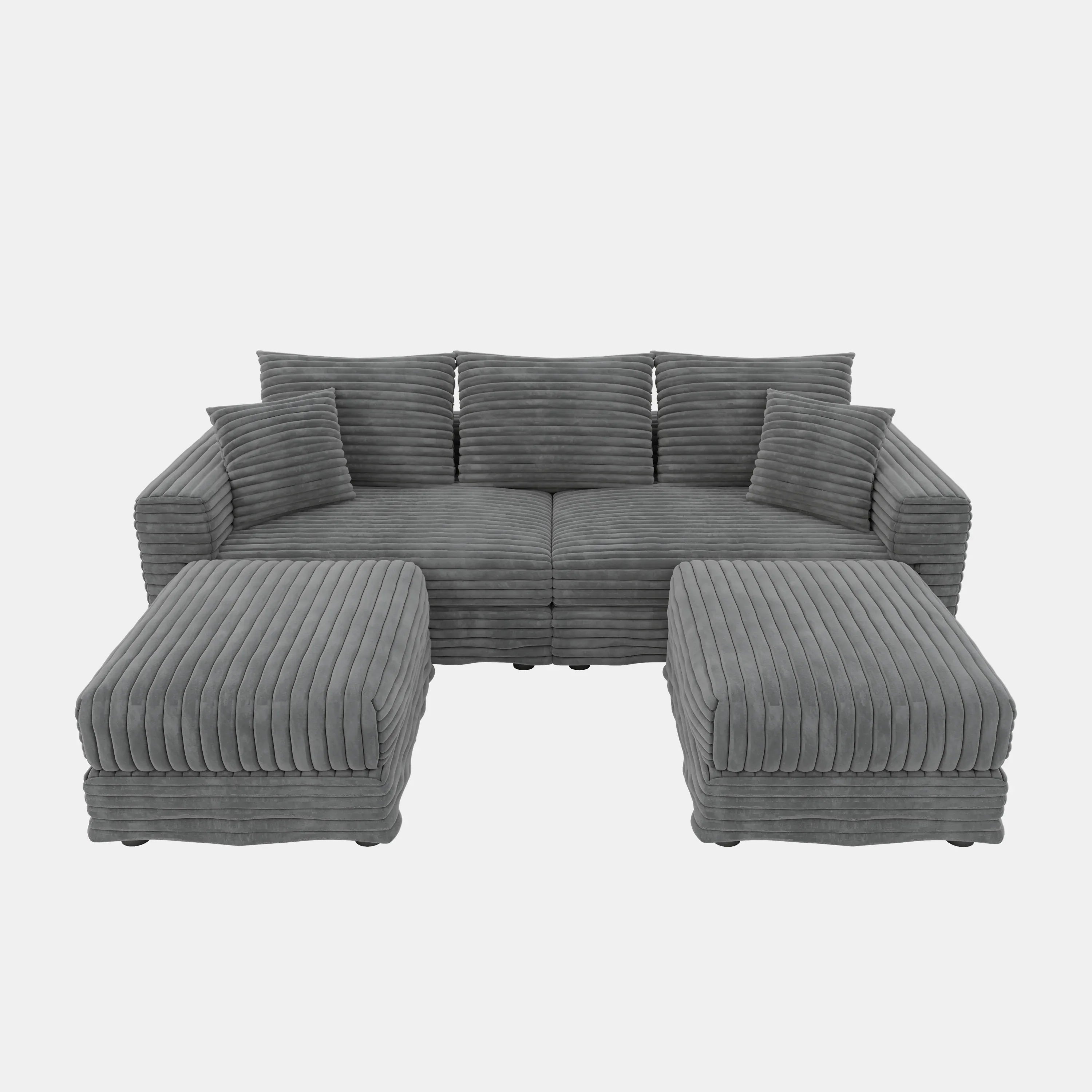 82.7 'Plush Corduroy 3-Seat Sofa,Modern Comfy Upholstered Sofa Cloud Couch,Deep Seat Couches with Soft Pillows and 2 Ottomans,Convertible Sofa Lounge Chair,for Living Room,Apartment,Office,Grey - Eloy Royal