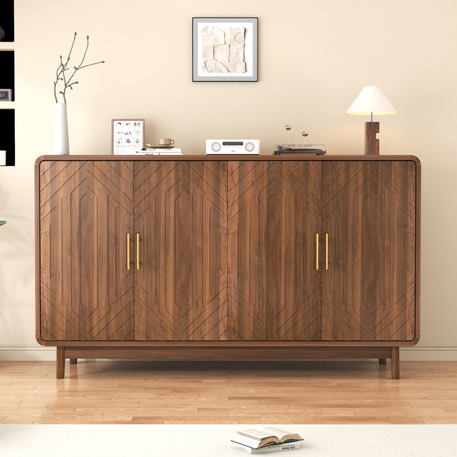 Sideboard Buffet Cabinet With Storage ,Carved 4 Door Sideboard,Multifunctional Accent Cabinet With Adjustable Layer Board For Living Room, Entryway, Hallway, Office, Kitchen and Dining