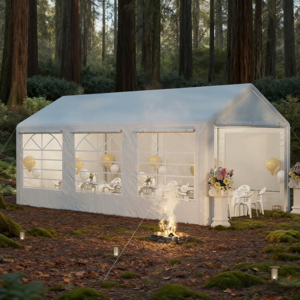 White Party Tent  10' x 20' Heavy Duty Party Tent  Large Canopy Tent, Sun Shade Shelter for Parties, Wedding, Outdoor Events, BBQ,