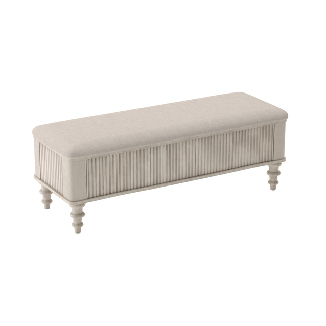 Multi-Functional Storage Ottoman Bench, Solid Rubberwood Bed End Bench with Linen Seat, Storage Bench for Bedroom, Entryway Shoe Organizer for Bedroom, Living Room, Entryway, Closet, Beige