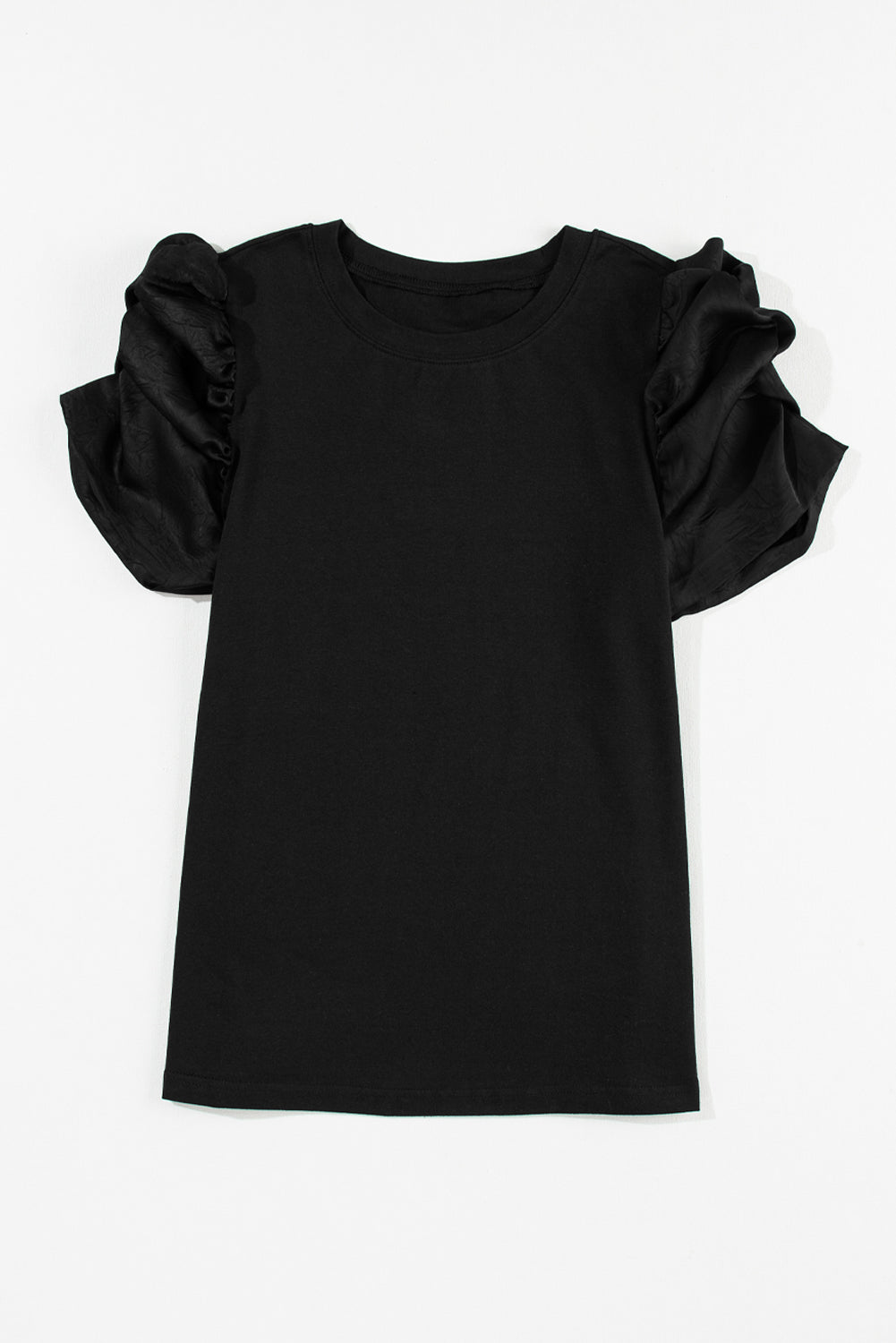 Black Ruched Puff Sleeve Solid Color Blouse - Eloy Royal