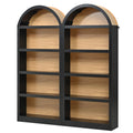 Freestanding Tall Bookshelves Set of 2, Farmhouse Two-Tone Open Storage Cabinet with Fabric Arched Top, 5-Tier Display Bookcase for Living Room, Bedroom, Home Office, Black+Natural