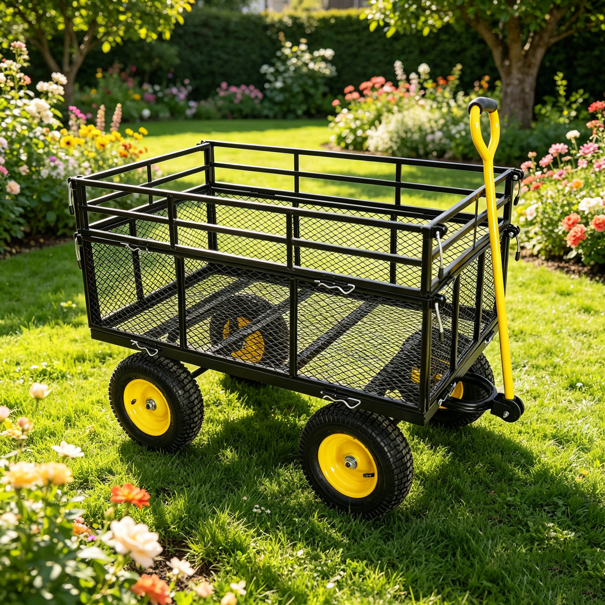 Wagon Cart Garden cart trucks make it easier to transport firewood Yellow+Black