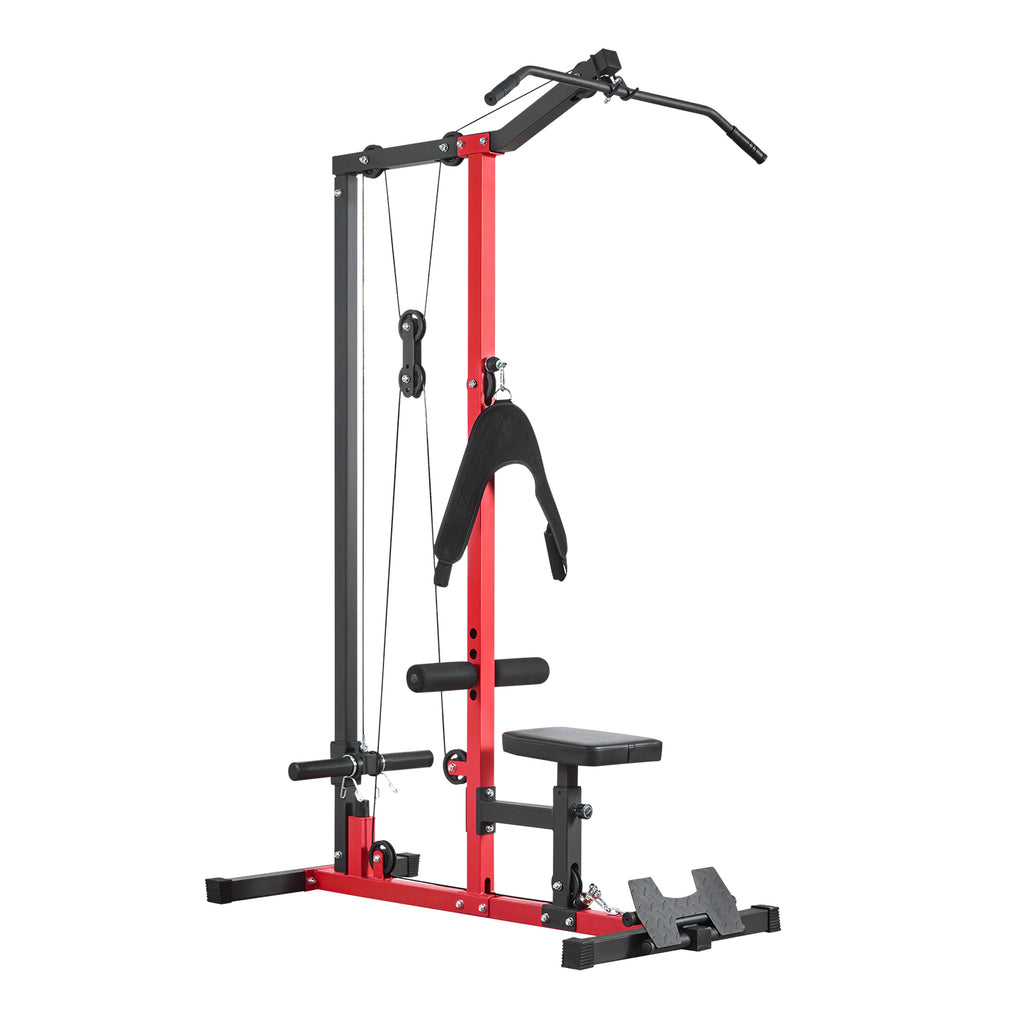 LAT Pull Down Machine, 3-in-1 Row Cable Machine, Cable Machines Home Gym with 3-Level Adjustable Seat, 4-Level Adjustable Foam Roller, Load 400 lbs Lat Tower for Back, Chest, Tricep, Black