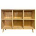 6 Cube Wooden Storage Shelf, Freestanding Open Bookcase with Legs, Natural Solid Wood Cubby Organizer for Living Room, Bedroom, Office, Entryway