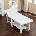 Adjustable Massage Table 0-15° Reclining, High-Resiliency Waterproof Cushion with Detachable Headrest, Bottom Storage, Heavy-Duty Steel Frame, 330 lbs Capacity – White for Spa, Salon, Tattoo, Medical