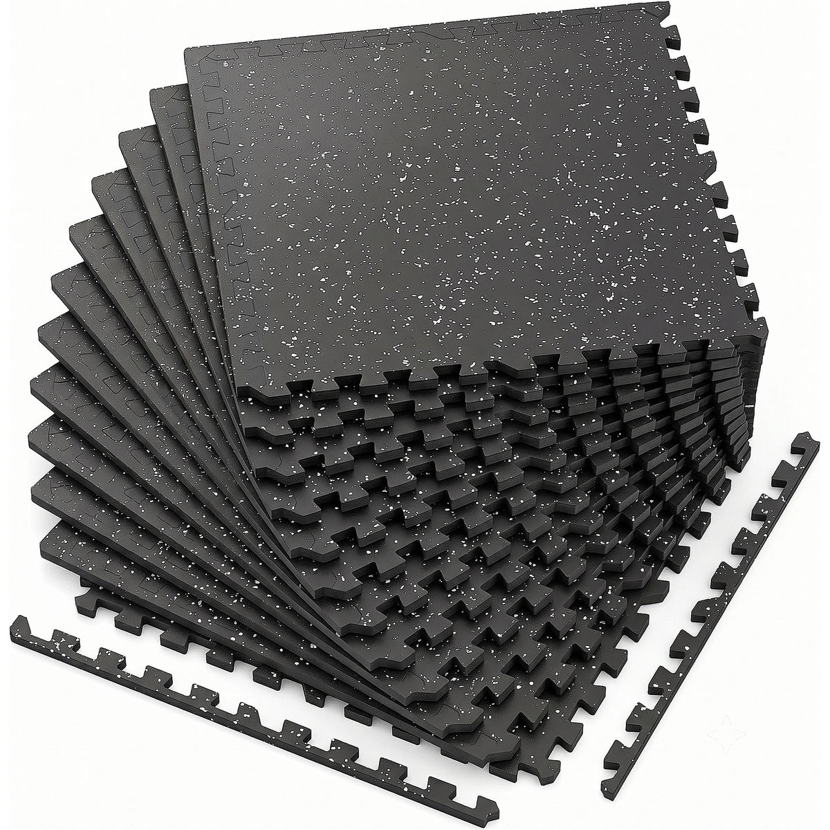 0.6 Inch Thick Gym Floor Mats, 12 Tiles Rubber Top with EVA Foam, 24' x 24' Gym Flooring Workout Mats with 48sq.ft Coverage, Interlocking Puzzle Gym Mats for Gym, Home, Garage, Black & White
