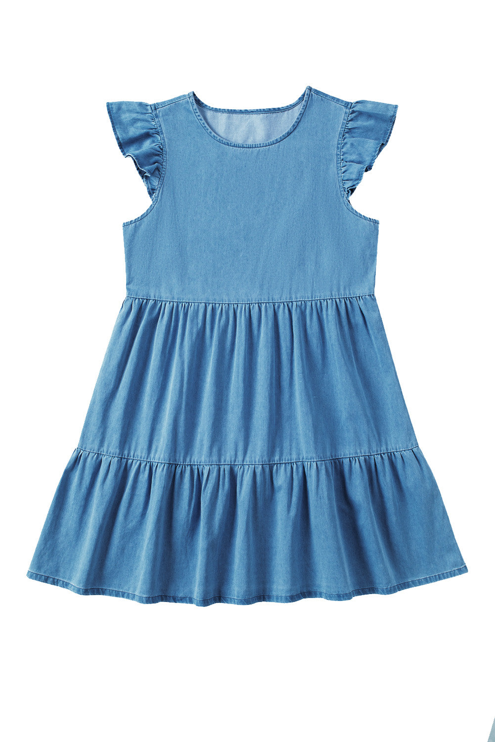 Blue Ruffle Sleeve Casual Short Denim Dress - Eloy Royal