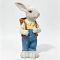 Simulated Couple Rabbit Statue Flower Pot Ornament in Blue and White, Resin Garden Sculpture Decor, 17'' Outdoor Yard Decoration for Home, Patio, or Courtyard