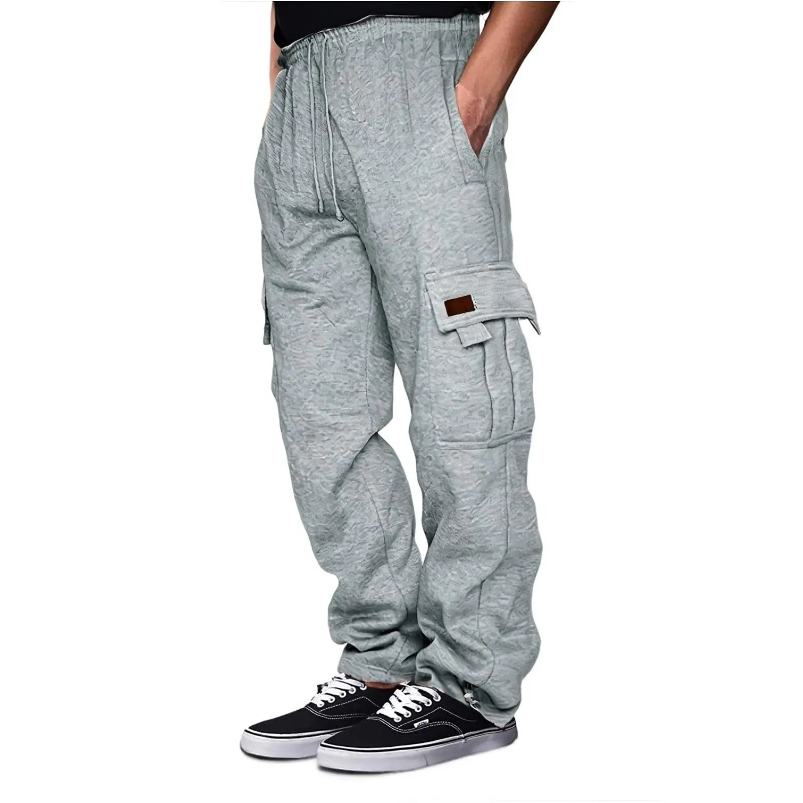 Mens Fleece Sweatpants Heavyweight Baggy Elastic Waist Joggers Pants with Pockets Wide Leg Trousers Sweat Pants #A2 Gy2 Medium