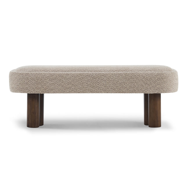 Indoor Khaki Boucle Dining Bench with Walnut Color Legs, 51.57'L Upholstered Seating for Kitchen, Dining Room and Living Space,250lbs Capacity