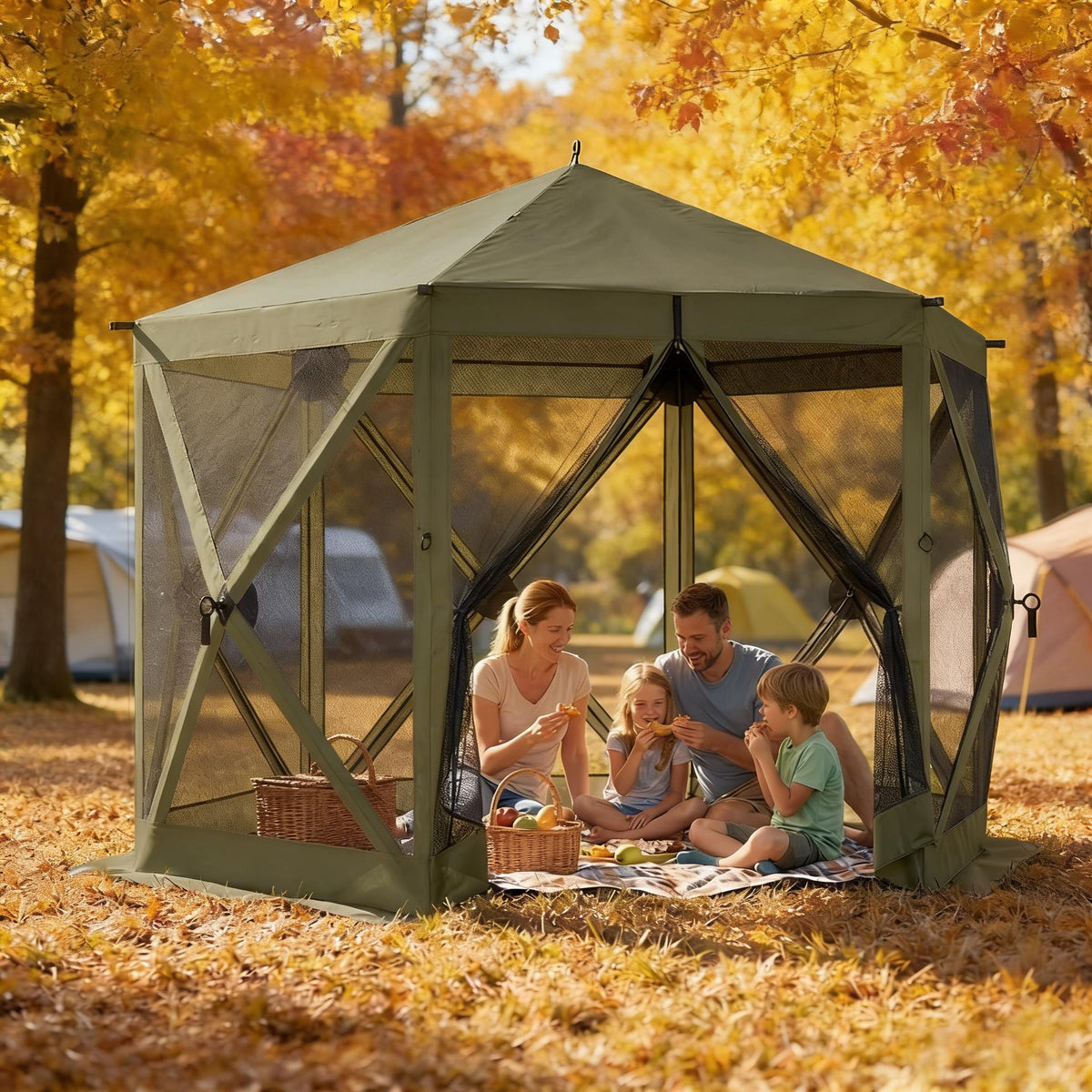 Spacious Camping Canopy Screen House,Outdoor Pop Up Gazebo Screen Tent