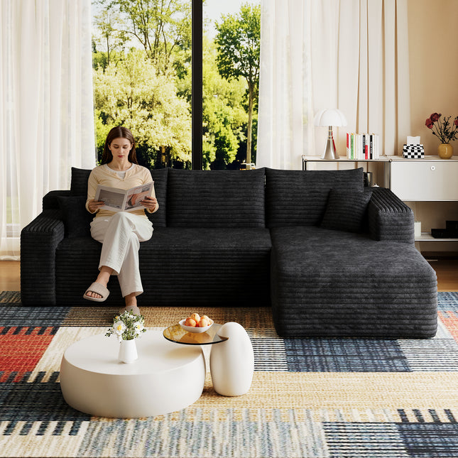 95' Cloud Sectional Sofa,Modern Minimalist Upholstered Couches, Comfort U Shaped Sofa for Living Room,Deep Seat Corner Couch,No Assembly Required,Black (Plush Corduroy Fabric)