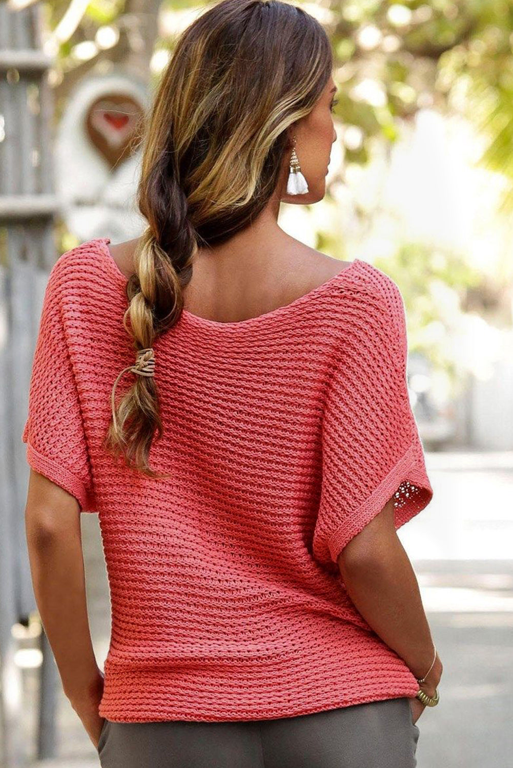 Red Clay Plain Knit Loose Batwing Sleeve Blouse - Eloy Royal