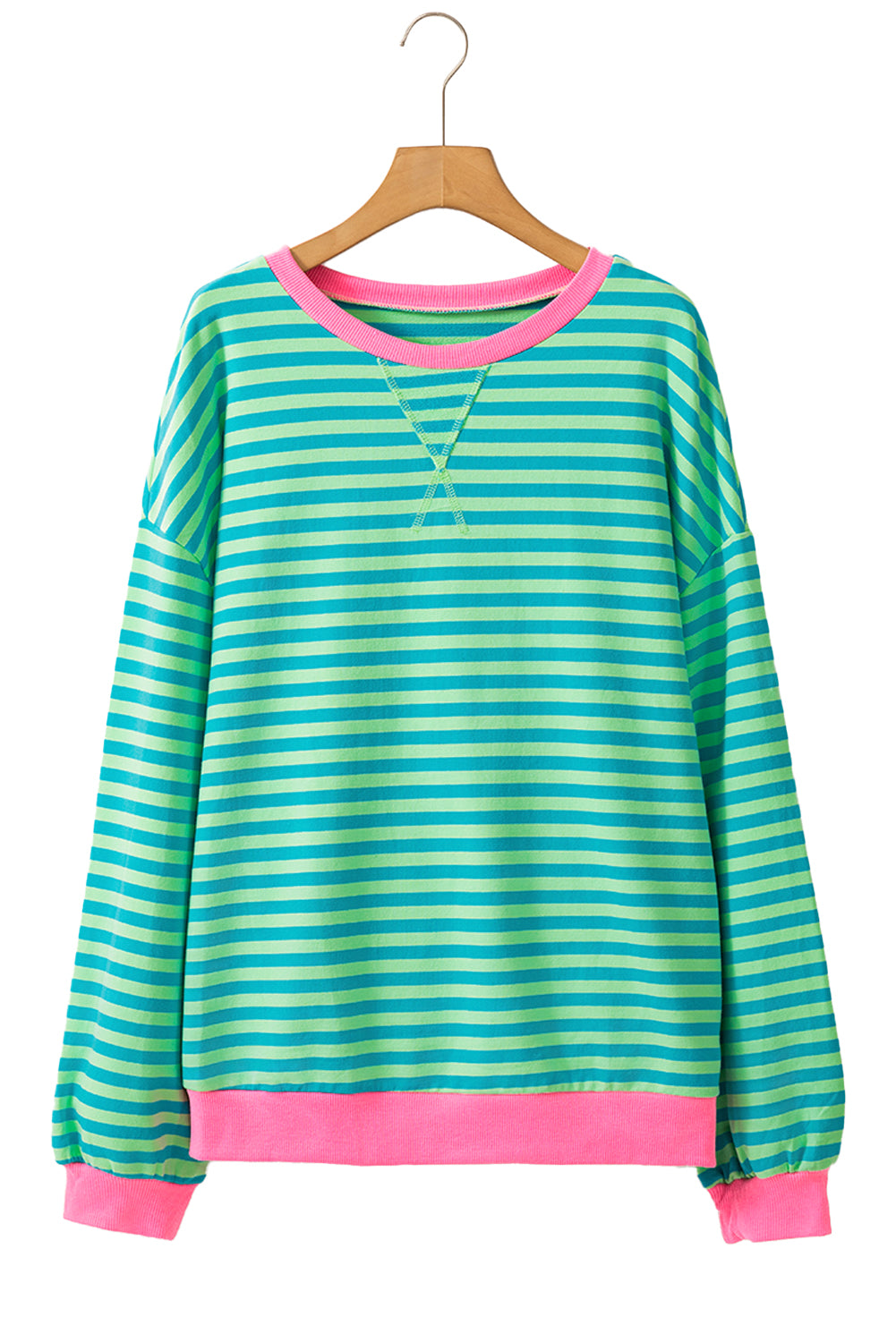 Green Stripe Contrast Edge Oversized Sweatshirt