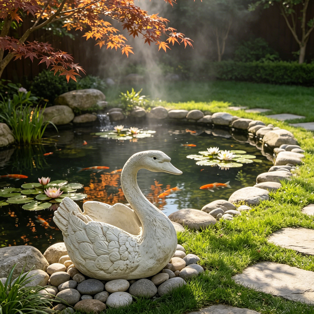 12.6'' tall White Swan Statue Planter Outdoor Large Resin Swan Flower Pot Decorative Garden Sculpture for Pond Patio Lawn Backyard Landscape Ornament, Water Feature Decor with Detailed Feather Texture