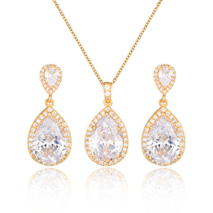 Bright Big Zircon Water Drops Necklace Eardrops Suit Bride Wedding Jewelry Simple Graceful