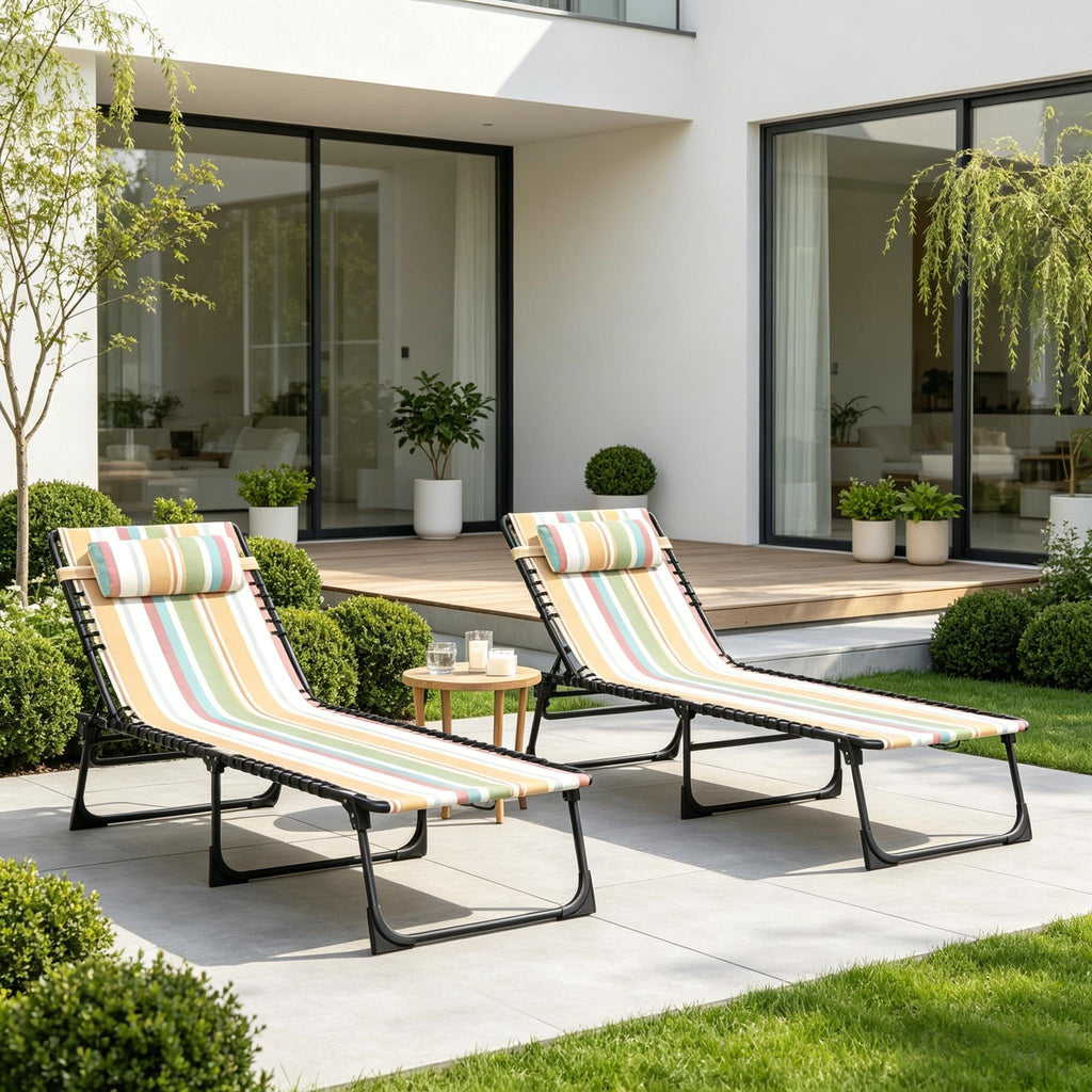 2pcs Folding Chaise Lounge Pool Chairs